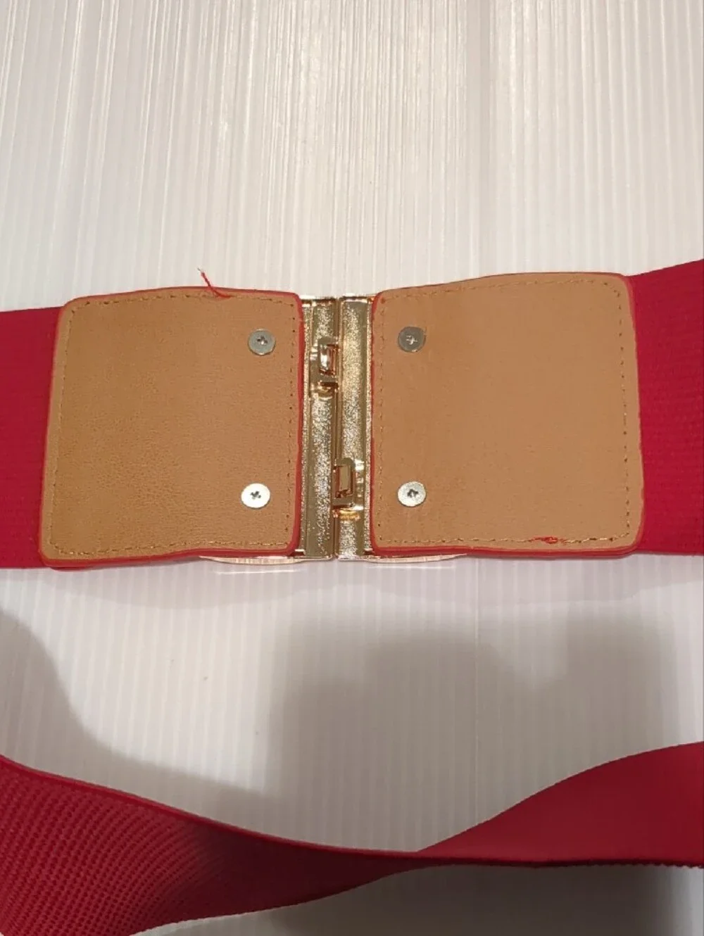 Stretch Red Belt  With Leather Accents